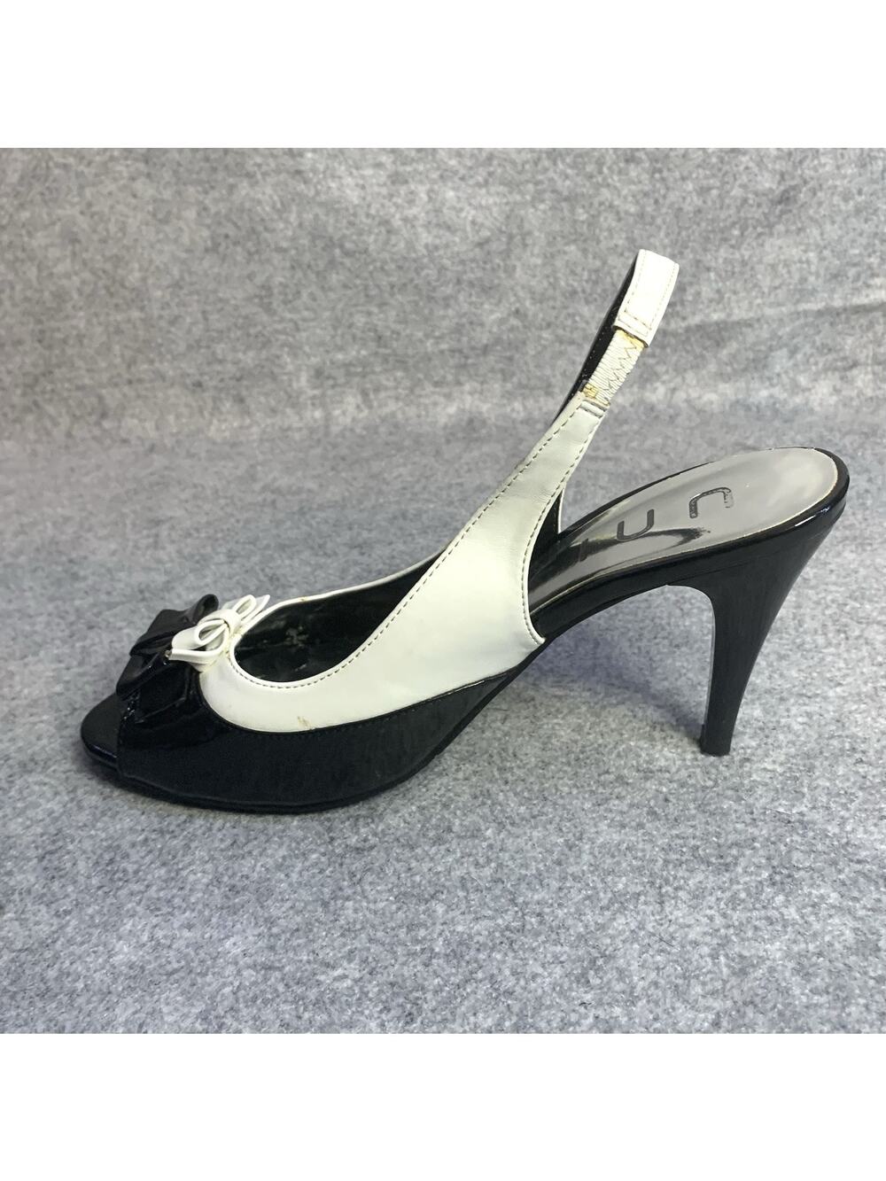 Unisa Women's Black And White Peep Toe Heels With Bows, 4” Heel, Size 7.5